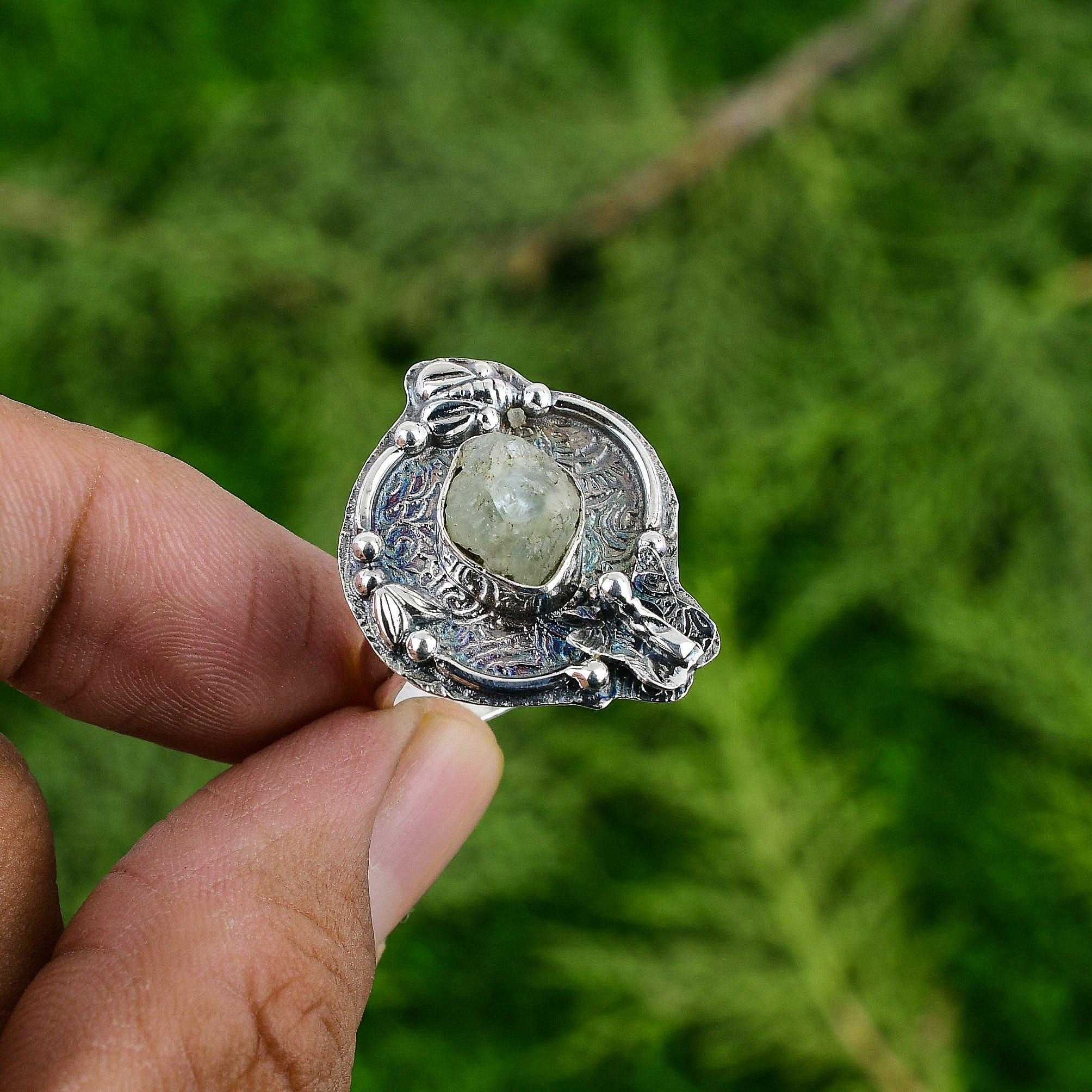 

Сделка ко Дню матери Серебро 925 пробы Пренит Необработанный драгоценный камень Заявление Новое кольцо Ювелирные изделия Adjustable