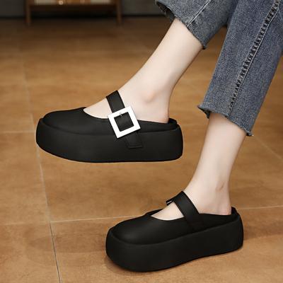 Summer New Casual Fashion Baotou Half Slippers One-word Square Buckle Niche Design Muffin Thick Bottom Rocking Drag