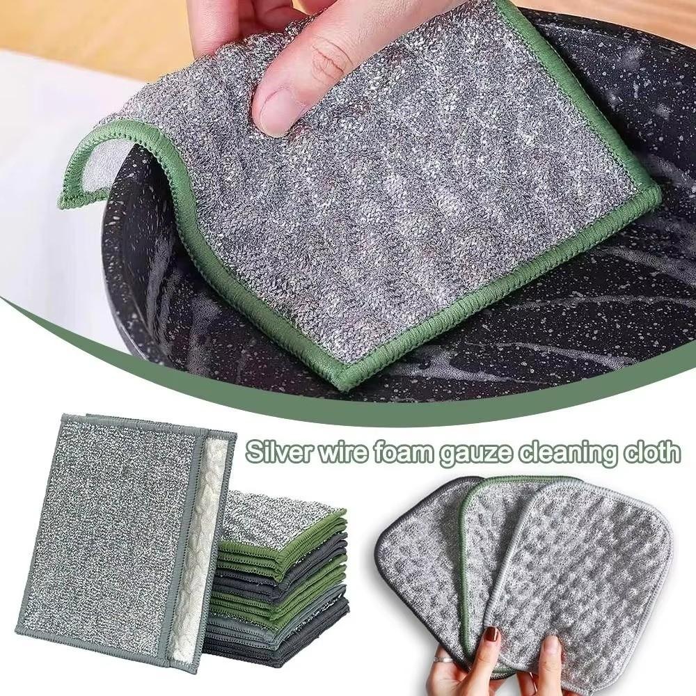 5Pcs Double-Side Wiping Rags Reusable Kitchen Cleaning Cloths Microfiber Dishcloths Home Use