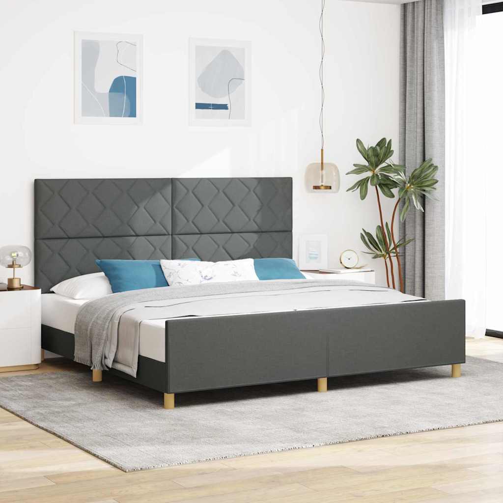 Bed Frame with Headboard Dark Gray 200 X 200 Cm Fabric
