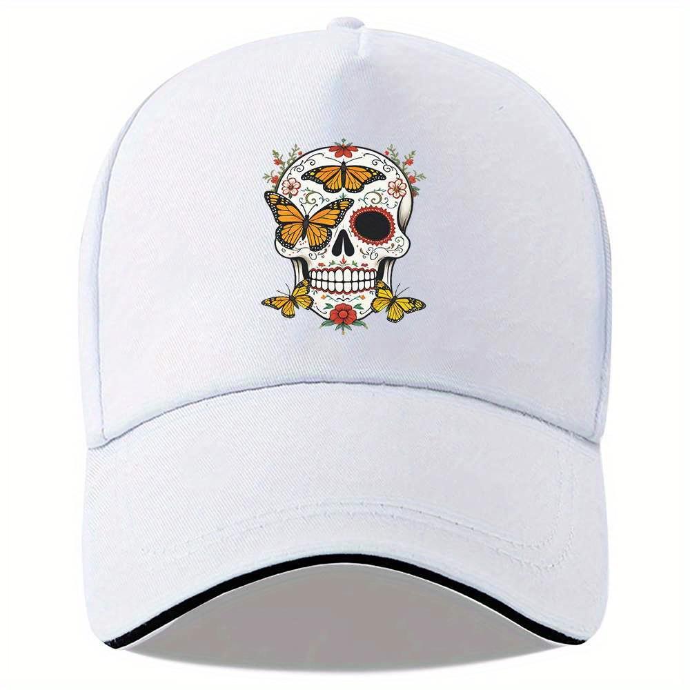Sugar Skull Butterfly Baseball Cap Unisex Polyester Adjustable Casual Sports Snapback Hat