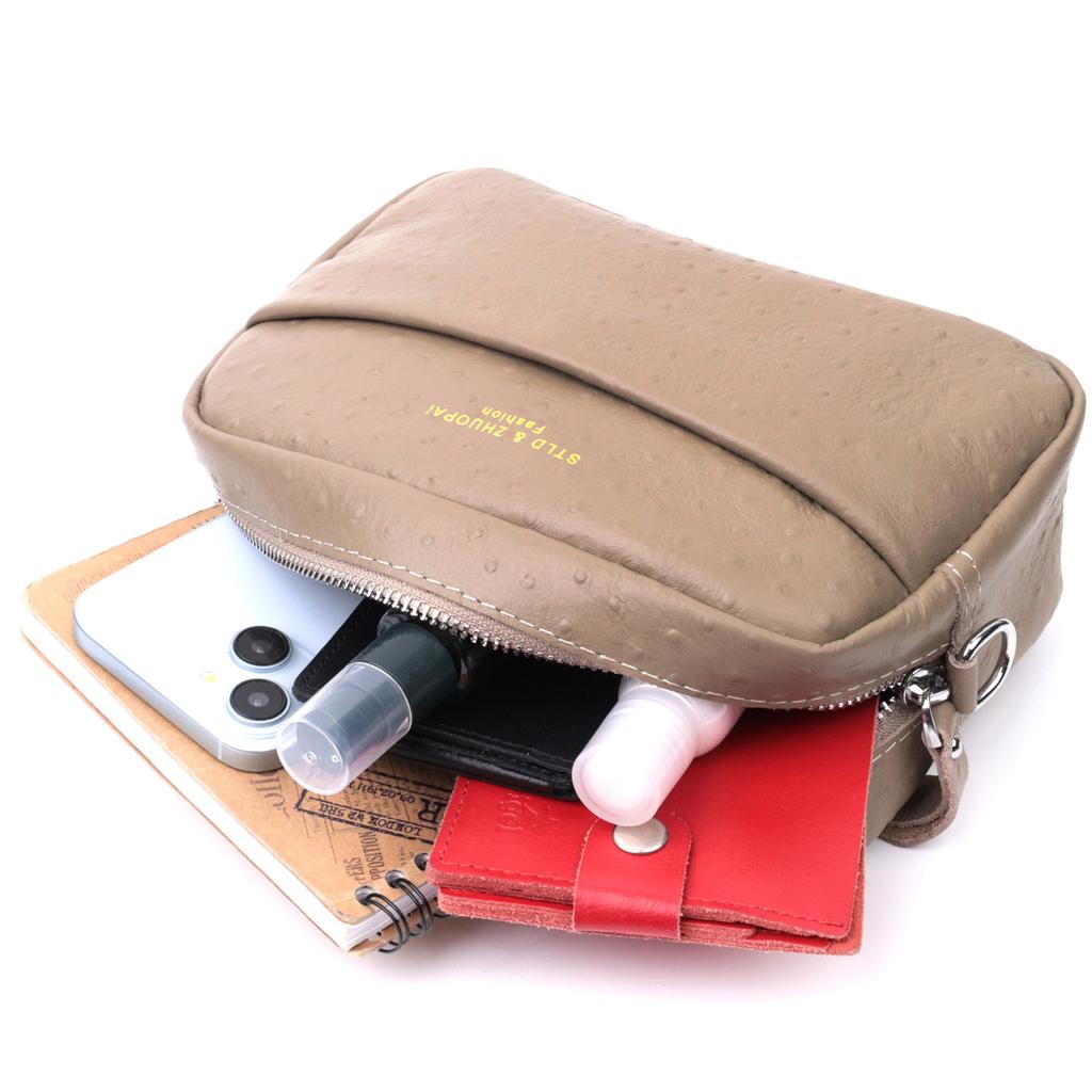 Stylish Bag for Women Made of Textured Genuine Leather Vintage 22662 Beige