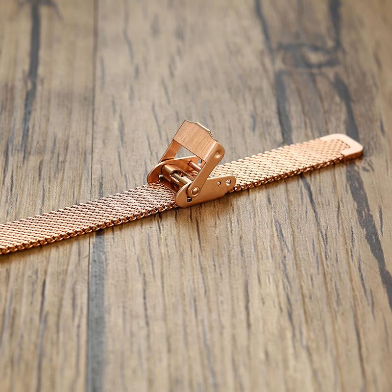 Custom Rose Gold Mesh Bracelet for Women Men Stainless Steel Belt Buckle Wristbands Adjustable 16.5cm To 21cm