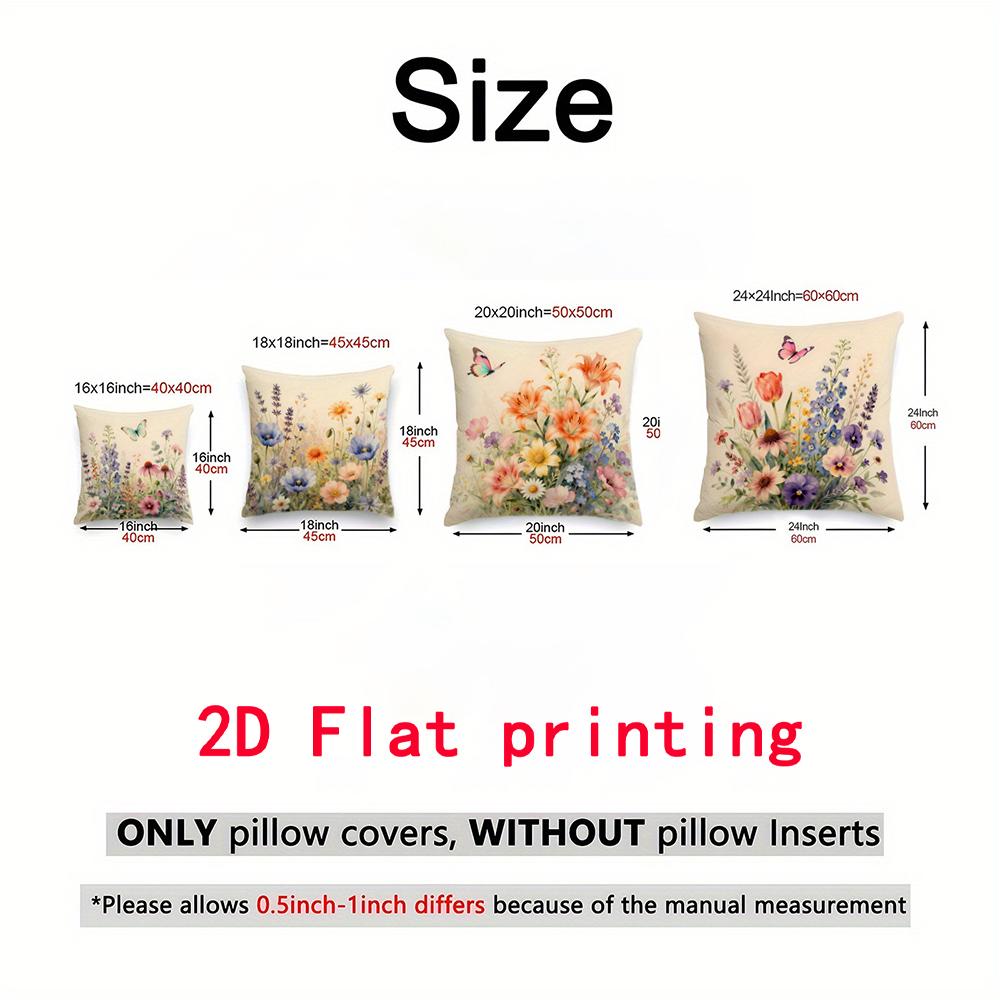 1/4Pcs Floral Printed Pillowcases With Butterfly Motifs Sofa Cushion Cover Home Bedroom Room Decoration