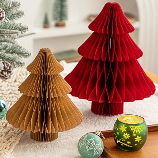 Honeycomb Paper Christmas Tree 3D Foldable Accordion Xmas Tree Winter Tabletop Centerpiece for Holiday Dinner Table Indoor Home Decor