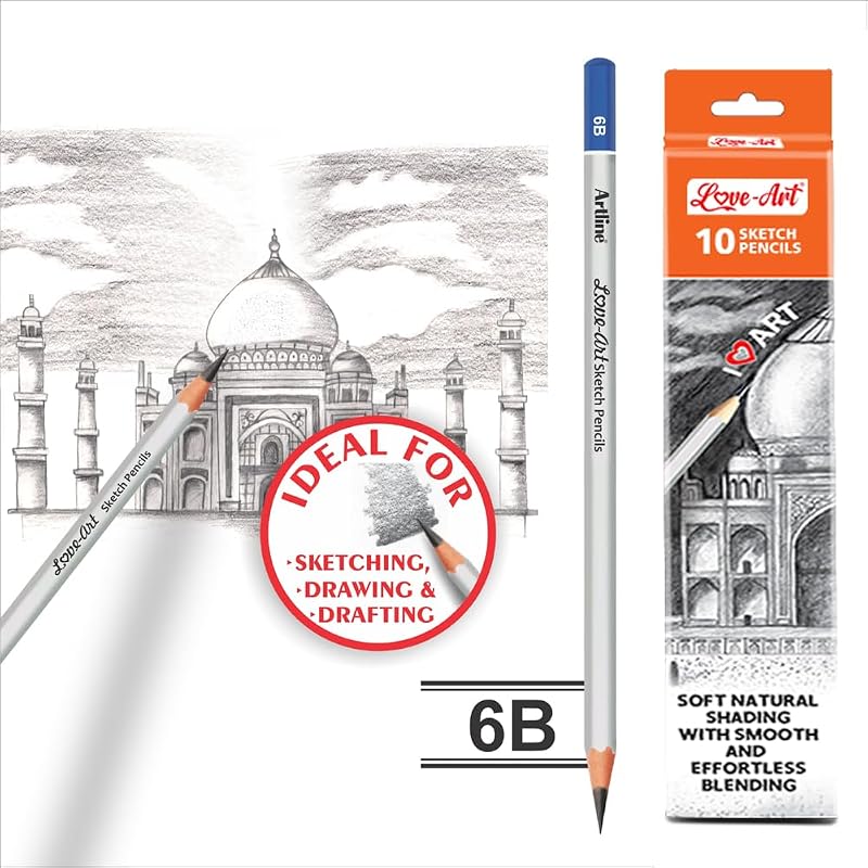 Artline Love Art Sketch Pencils 6B Set Of 10 In Quantity 2 | Ideal For Expressive Drawing, Shading, And Creating Rich, D