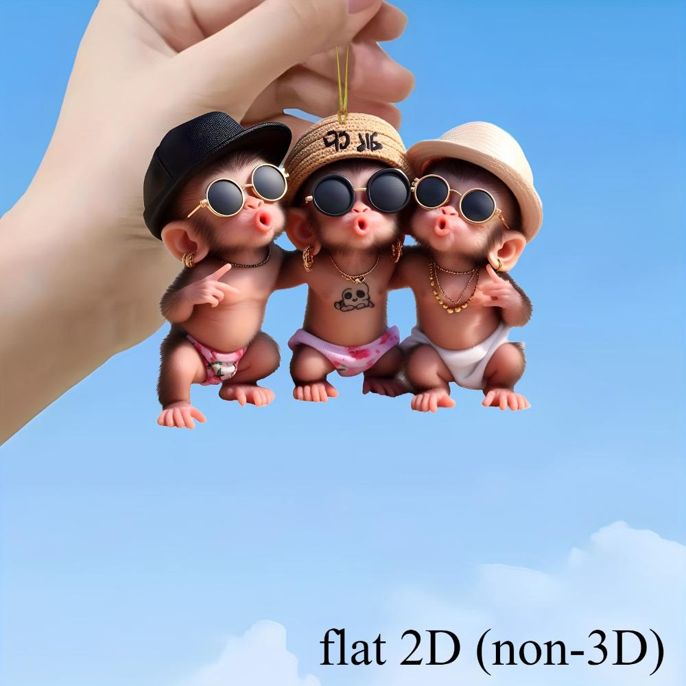 Acryl-Anhänger süßer Hip-Hop-Affe, Hängedekoration, Weihnachtsanhänger 2D-Anhänger Auto-Innenausstattung Auto hängend, Rucksack-Schlüsselanhänger-Anhänger Geschenk