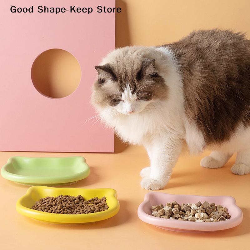 5PCS Multicolor Cartoon Cat-Shaped Design Plastic Cat Bowl Set Pet Supplies Category Non-Slip Bottom To Prevent Slipping