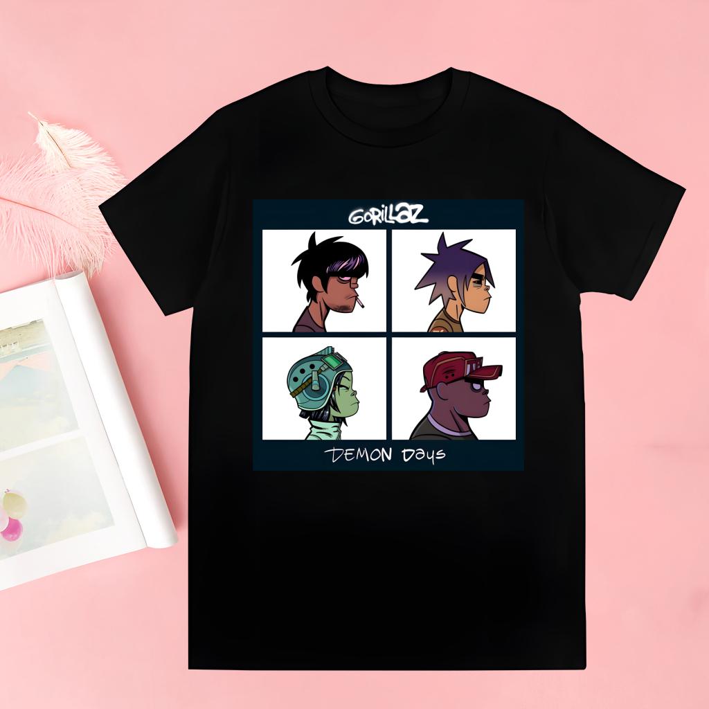 Gorillaz Moderne Musikkband Tegneserie Fantastiske T-skjorter For Gutter O-hals Kortermet Vanlig Herrehøyde Kvalitet Hip-Hop T-skjorte