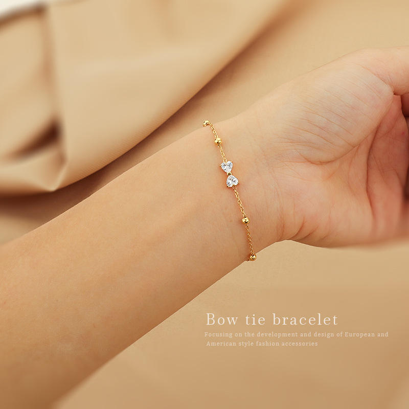 New Arrival Trendy Elegant Minimalist Stainless Steel Gold Plated Chain & Link Bow Knot Unisex Bracelet