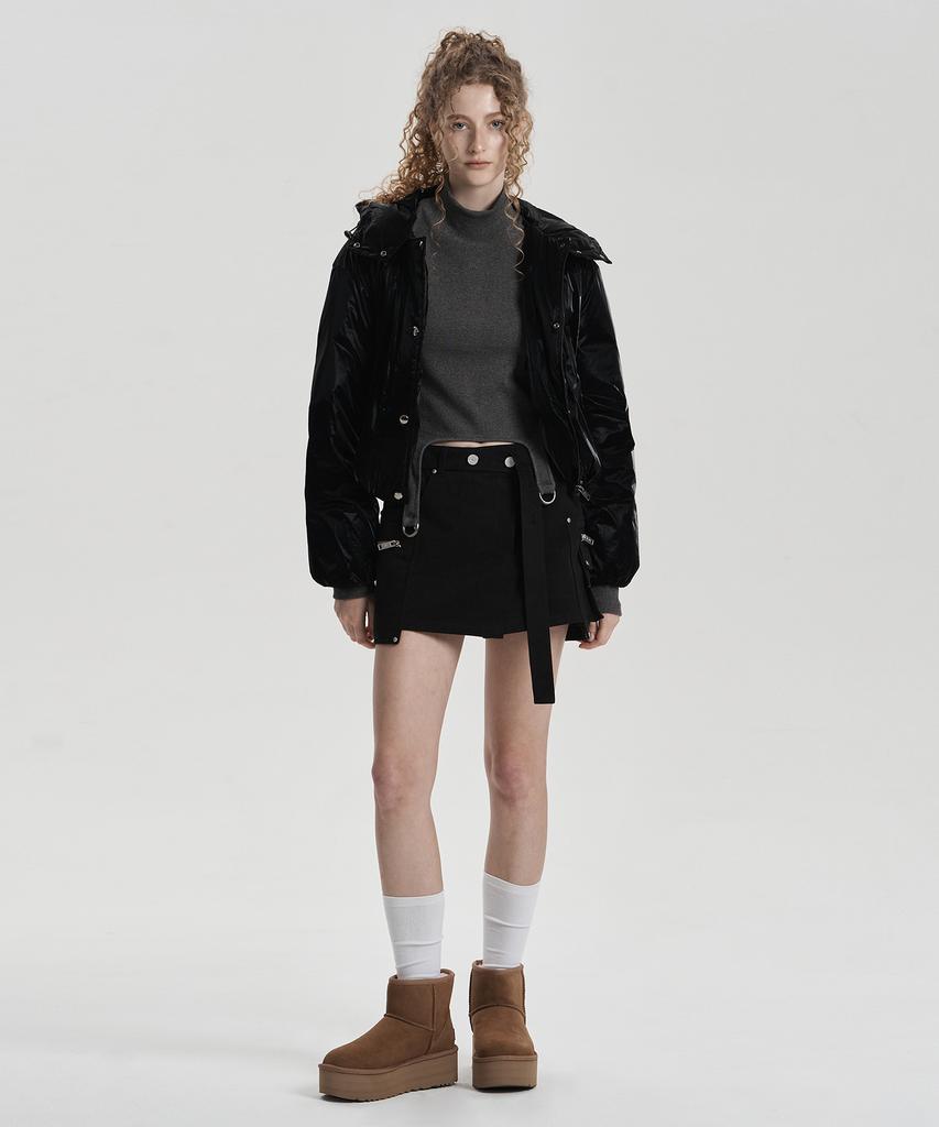 Jenyujeu Studded Belt Pocket Skirt - Black