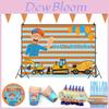 Farfurii, pahare, paie, banner, baloane rafinate Blippi Articole de petrecere