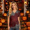 Women V Neck Short Sleeve Scrub Top with Halloween Print and Pockets for Work Uniform Comfortable Fit