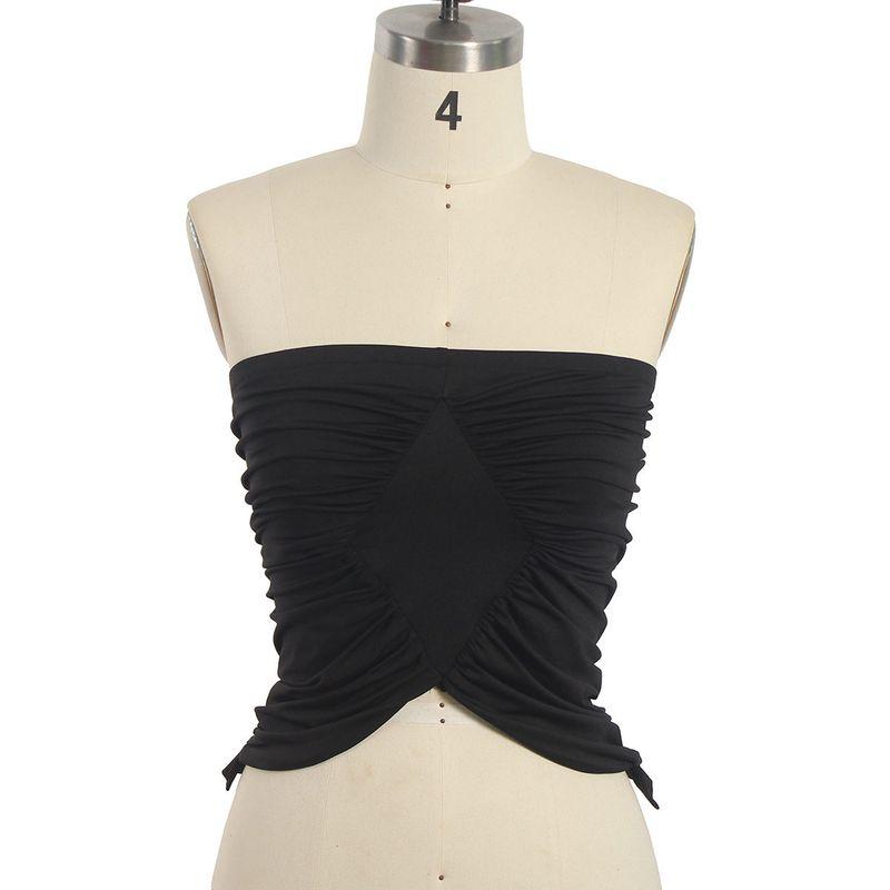 

European and American Fashion Sexy Crop Top with Ruched Design, Slim Fit, Strapless, Tight-Fitting Top, Foreign Trade Ins Design Black S