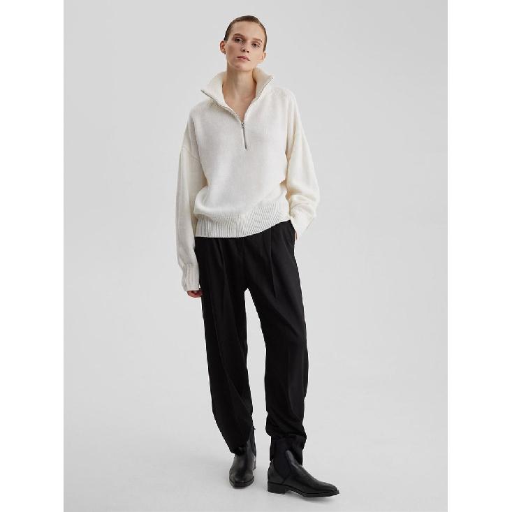 Knitted Lady'S Sweater Stand Collar Drop Shoulder Sleeves Loose Oversized Zippers Fluffy Pullover Autumn Casual Jumper