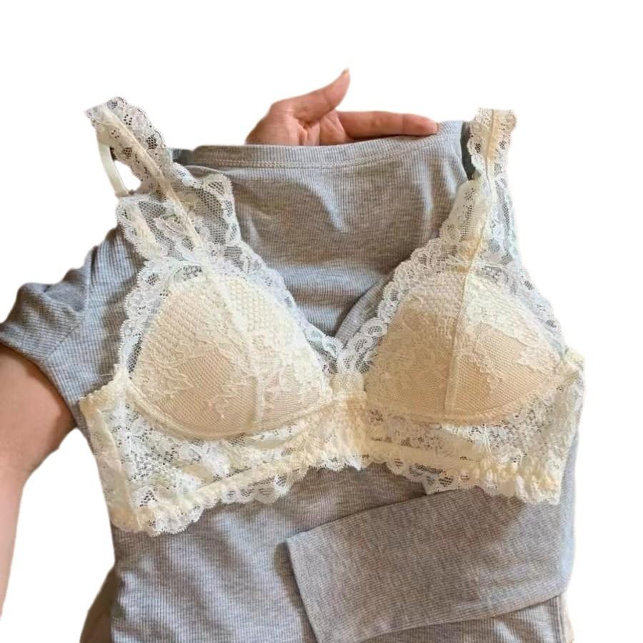 Pure Desire Wind Lace Mesh Women's Thin Large Breasts Show Small Comfortable Back Sexy Steel Ring Breathable Bra Cover