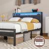 Bed 120x200 with Storage, Metal Bed Frame with USB Charging Function & LED Lighting, Modern Storage Bed with Headboard Shelf, Youth Bed/Guest Bed