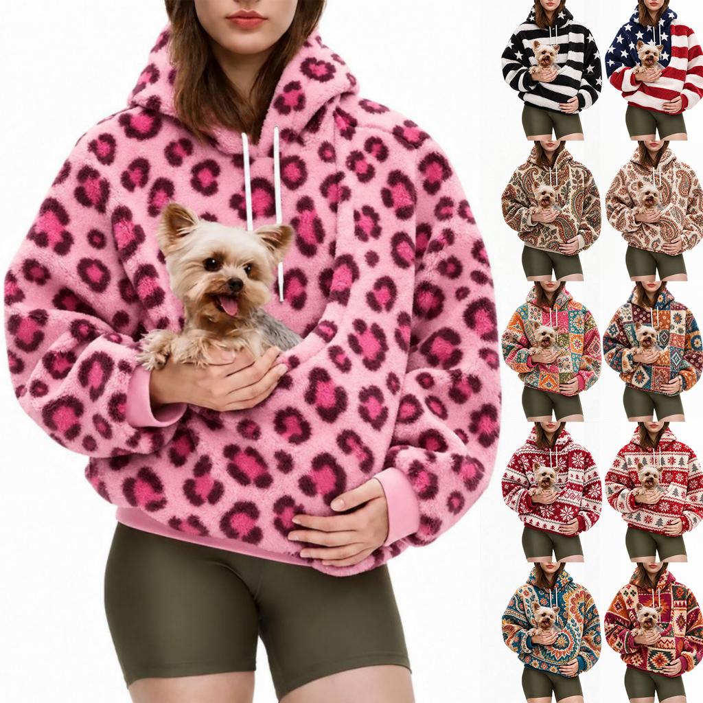 Women's Colorful Print Hoodie with Pet Pouch
