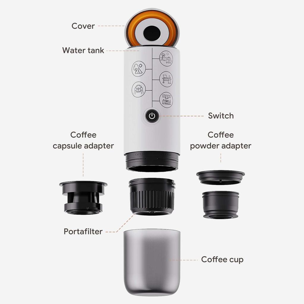 i Cafilas 3 σε 1 Φορητή μηχανή εσπρέσο 17 Bar Coffee Fit Nespresso Capsule & Dolce Gusto & Coffee Powder για ταξίδια σε εξωτερικό χώρο