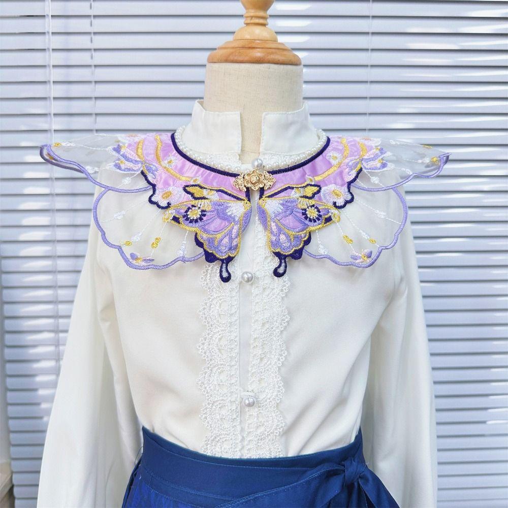 Butterfly Decoration Hanfu Shawl Embroidery Kids Shirt False Collar  Horse-face Skirt