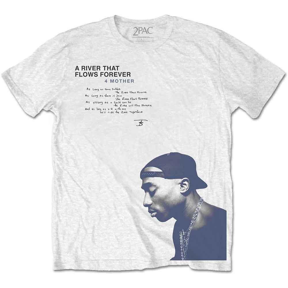 2pac Tupac T Shirt A River That Flows Forever Official Mens White S 4XL