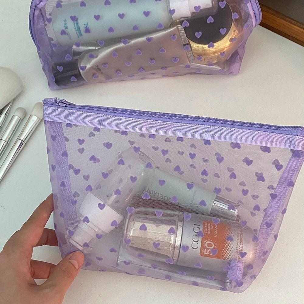 Wave Point Cosmetic Bag Heart Storage Bag Toiletry Bag Transparent Organizer Case Travel