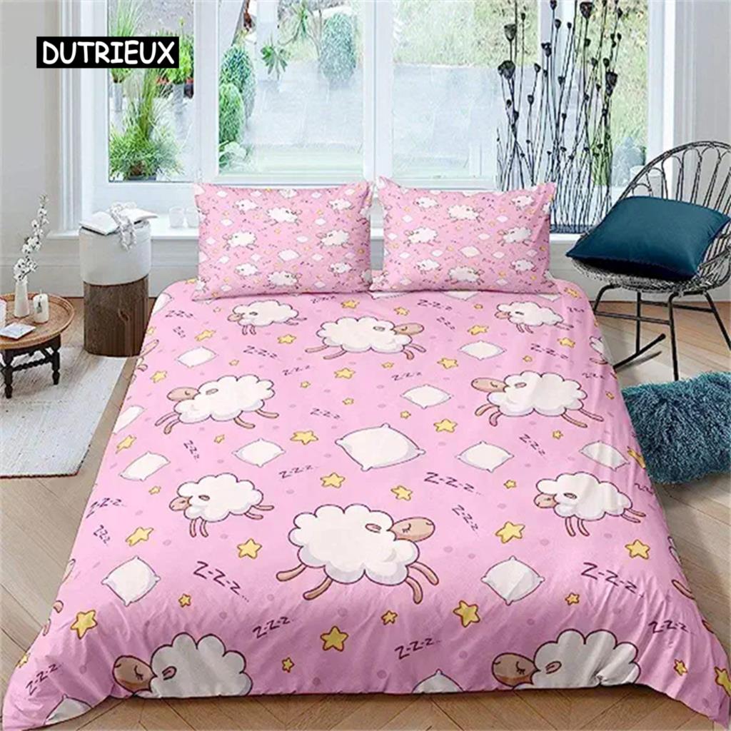 Cartoon Sheep Family Duvet Cover Farmhouse Animals Comforter Cover For Kids Boys Girl Pasture Sheep Quilt Cover Child Room Decor