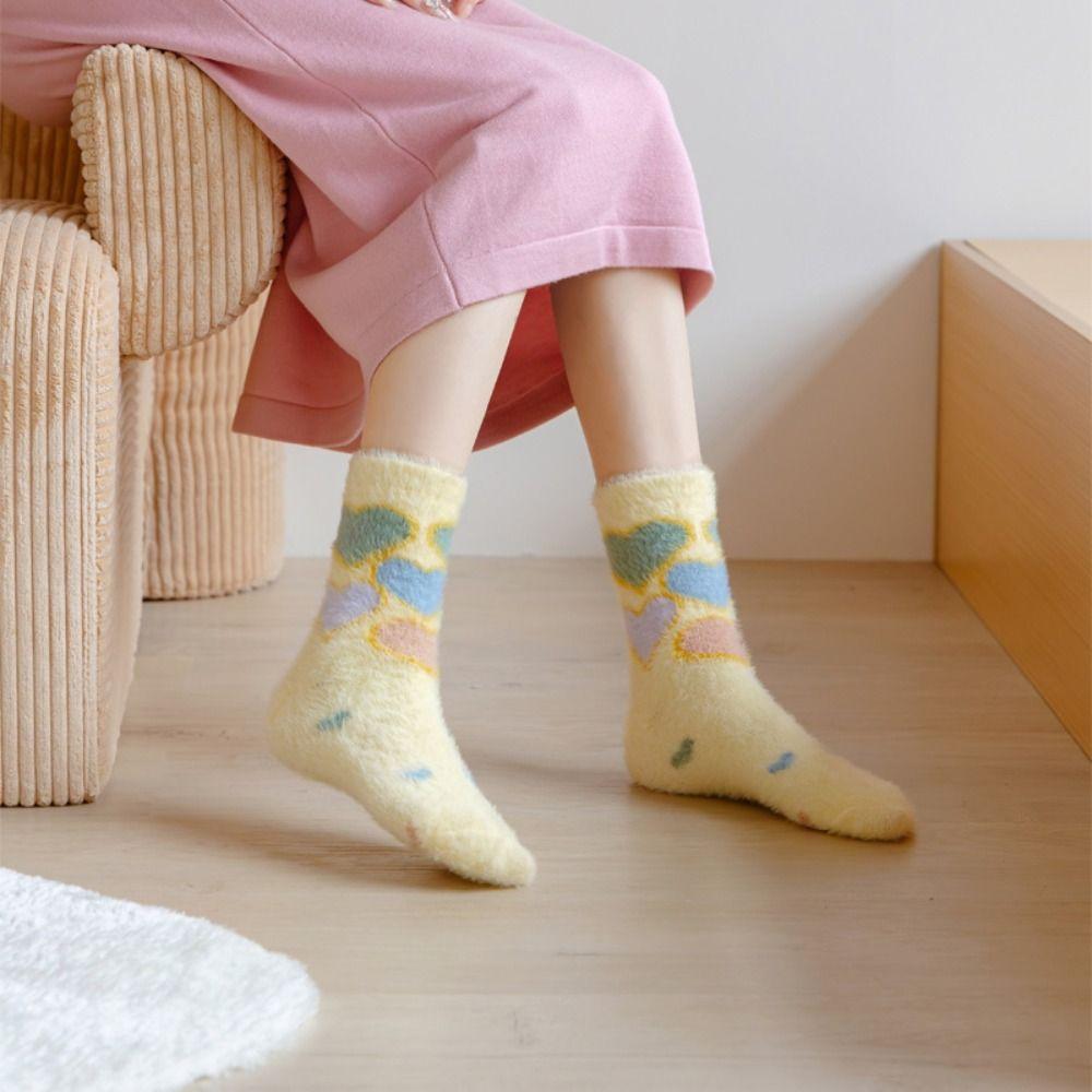 5Pairs Soft Plush Socks Cartoon Sleeping Socks Women Kawaii Thicken Warm Socks  Fall Winter