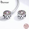 BAMOER 925 Sterling Silver Blue Blossom Flower Magic Star Round CZ Bead Fit Charm Silver Original Bracelet & Jewelry
