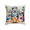 Christmas Style Linen Christmas Penguin Decoration Sofa Backrest Double-sided Printed Pillowcase Home Cushion Cover