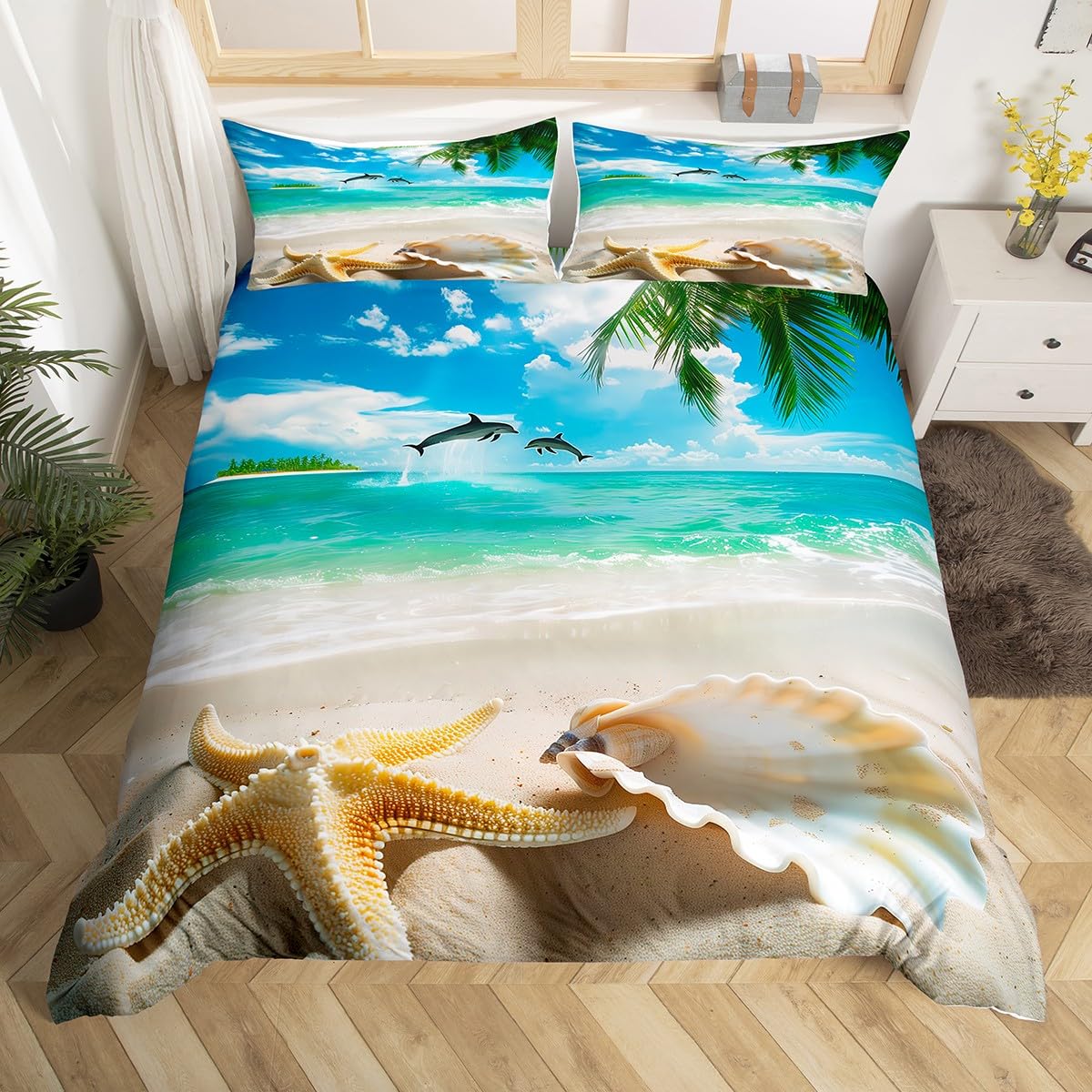 

Starfish Duvet Cover Sets for Boys Girls Lightweight Down Quilt Covers Bedroom Decor 2 Pillowcases 1 Duvet Cover No Comforter (135x200cm)