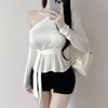 Korean Dongdaemun Slim Fit Strappy Off-Shoulder Long Sleeve Women's T-Shirt