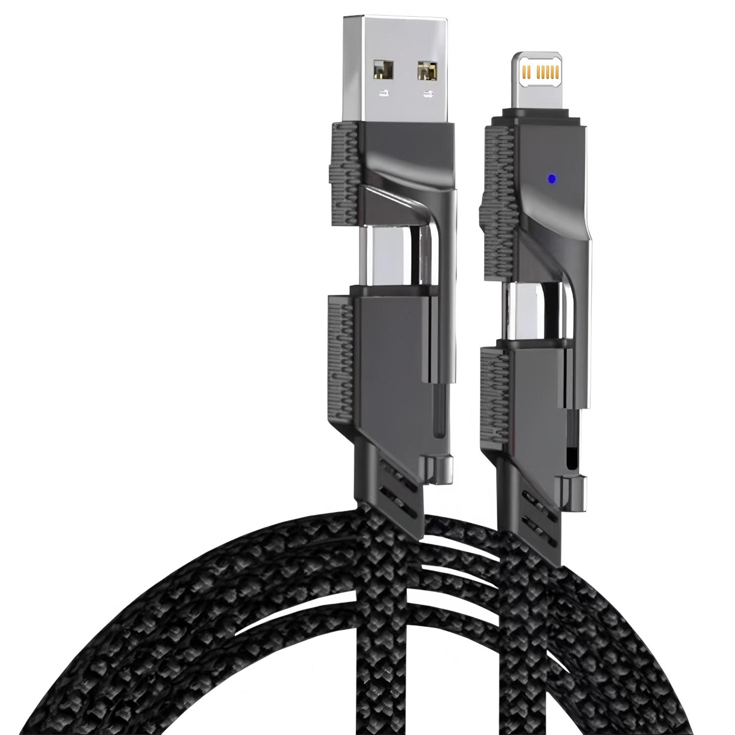 

240W Super Fast Charging 4-in-1 Charging Cable,2 tow 2 multi-Interface Data Cable,USB Universal PD For iPhone Samsung Xiaomi 1m чёрный