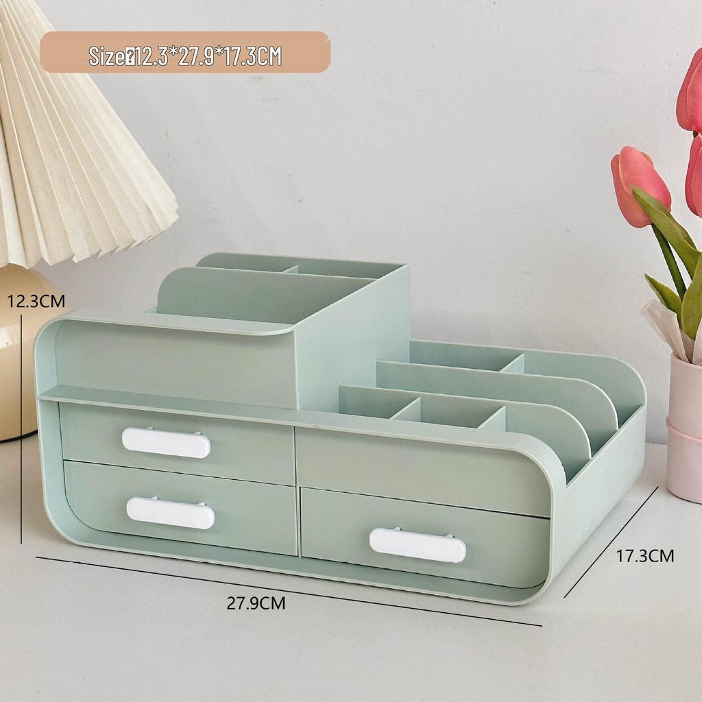 Pudełko z organizerem kosmetyków: Pyłoszczelny organizer na kosmetyki i produkty do pielęgnacji na biurko - Mieści maseczki, pomadki, pędzle i więcej