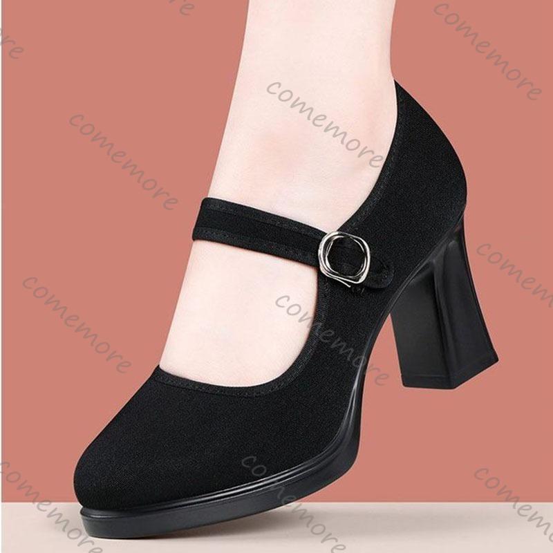 Comemore Women High Heels Shoes 2025 Spring Autumn Black Suede Pumps Casual Buckle Strap Dress Round Toe Heels for Women