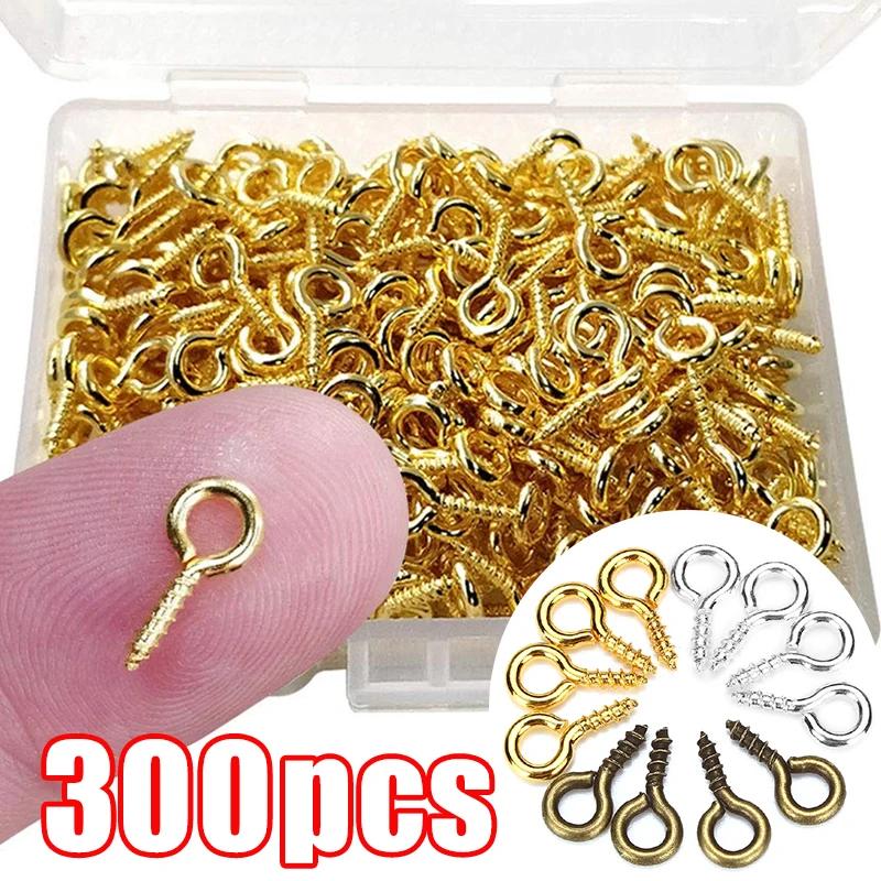 300pcs DIY Small Tiny Mini Eye Pins Eyepins Hooks Eyelets Screw Threaded Gold Clasps Hooks Handmade For Jewelry Findings Making