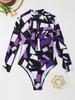 2024 Geometric Print Long Sleeve One-Piece Swimsuit for Women