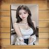 Hisun Tin Sign HD Metal Tin Sign Stunning Asian Beauty in White Satin Cami Top Vintage Poster Elegant Daily Style Wall Art Decor for Home Bar