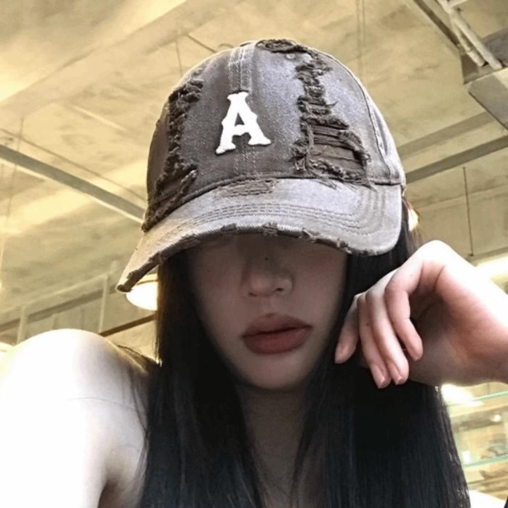 Vintage Holes Peaked Cap Embroidery Snapback Cap American Letter Baseball Hat  Spicy Girls