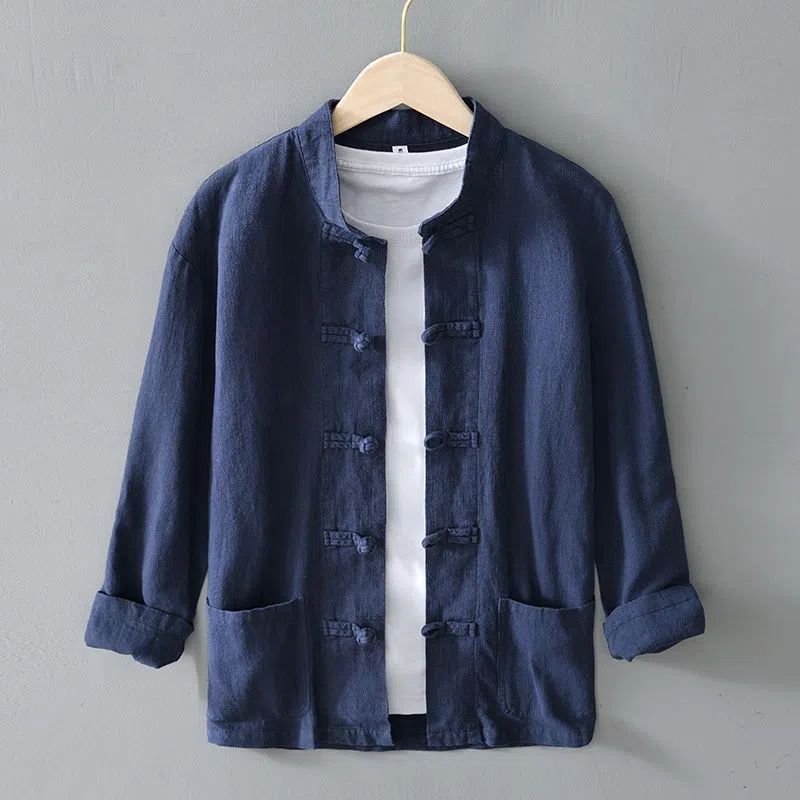 Jacket Men's Casual Shirt Loose Retro Guochao Middle-aged Spring and Autumn Chinese Cardigan Tang Clothing