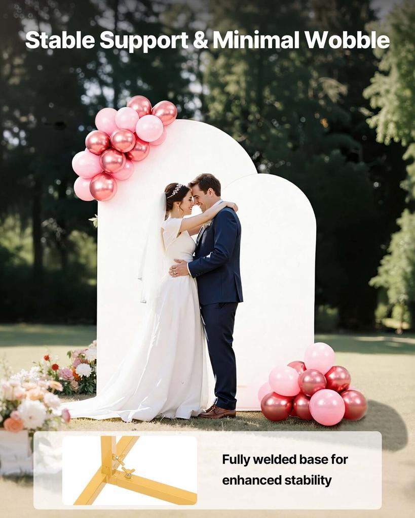 Arch Backdrop Stand, Set of 2, 2.2 m and 1.8 m, Stable Structure, Easy Assembly, Gold Metal Arch Backdrop Stand with Cover for Wedding, Birthday