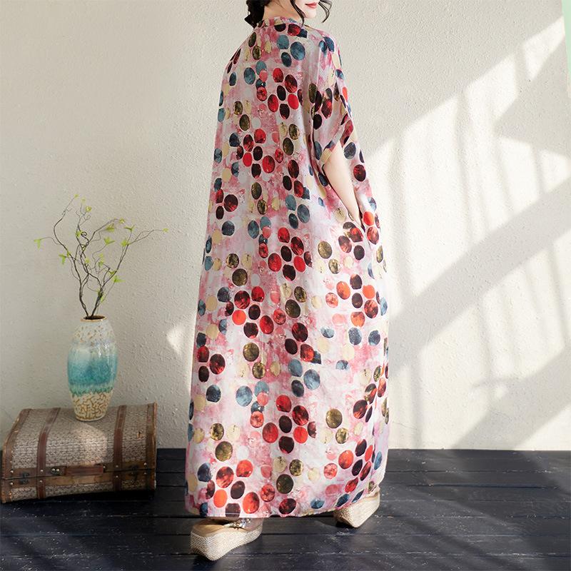 Summer V-neck Cotton Linen Women's Loose Beach Dress