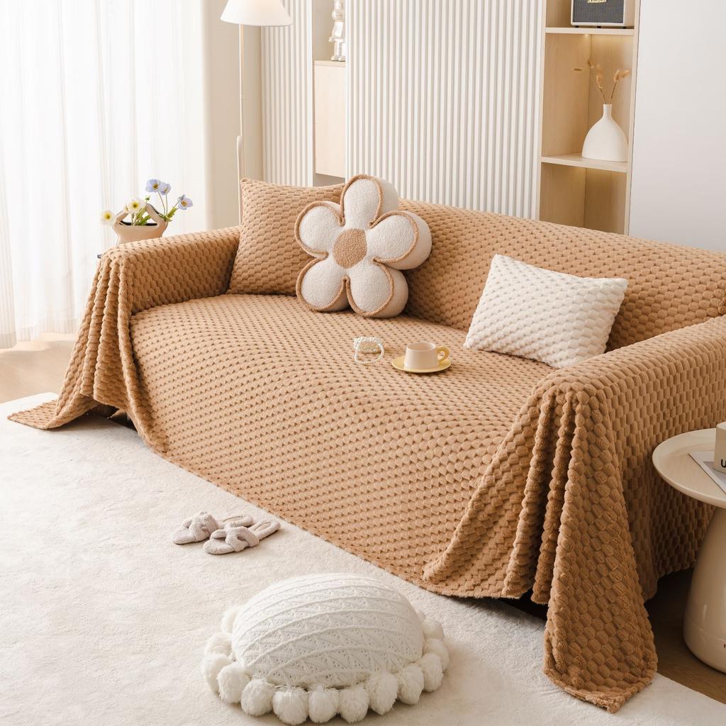 Winter Honeycomb Velvet Sofa Cover Four Seasons Universal Pure Color Full Cover Towel Sofa Cushion All Package Universal Towel