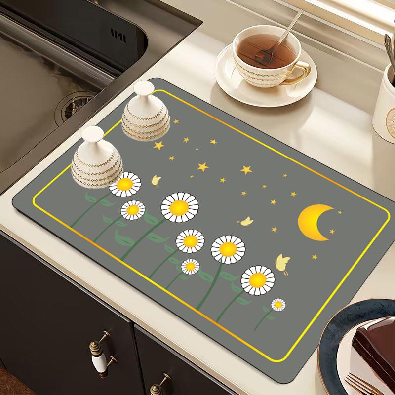 Uroczy Styl Kwiatowe Nadruki Mata Odpływowa do Kuchni Antypoślizgowa Mata do Zlewu Podkładki Izolacyjne na Miski i Talerze Dostępne w Wielu Rozmiarach