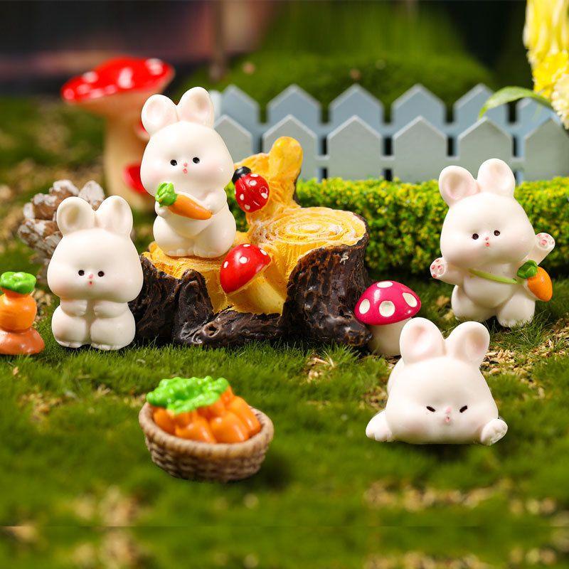 2/8pcs Cute Easter Rabbit Carrot Figurine Miniatures Kawaii Micro Home Desktop Fairy Garden Decoration DIY Ornaments Craft Gift