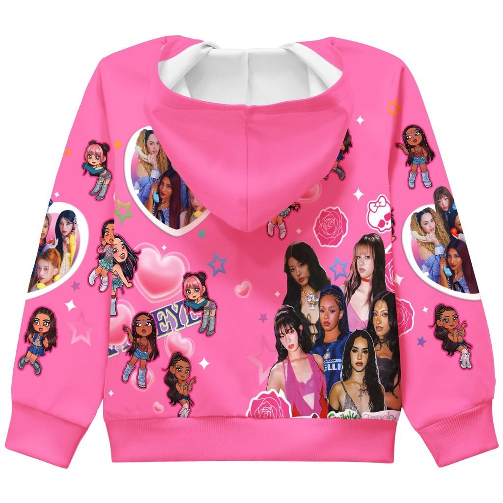 36379 Manteau Veste Enfant Fille KATSEYE Imprimé Manches Longues à Capuche Fermeture Éclair
