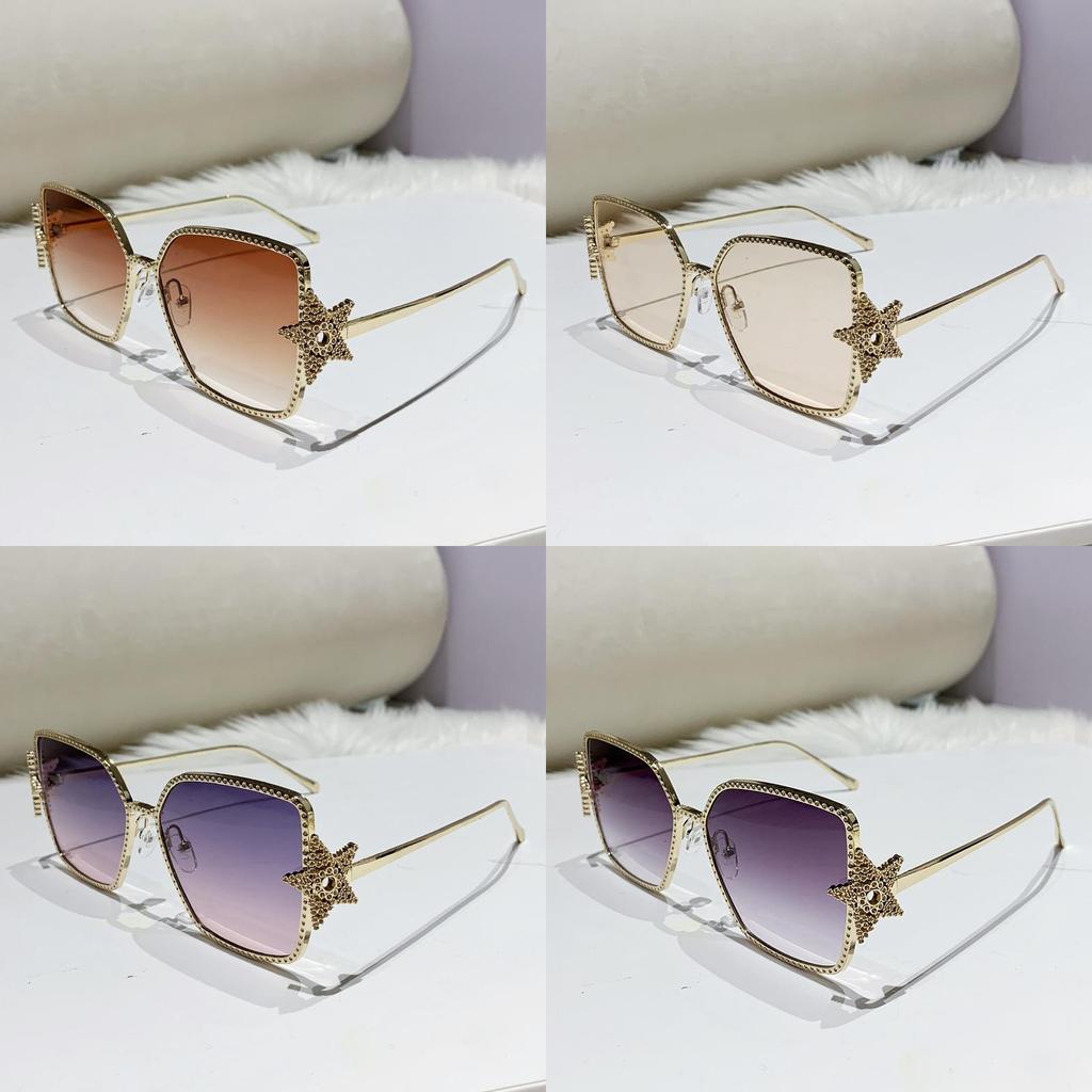 Dins Metal Large Frame Sun Glasses With Purple Lenses For Fashion Streetwear