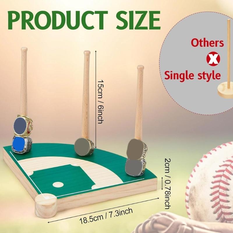 Space Saving Baseball Rings Stand Wood Baseball Rings Stand with Artistic Stadium Designs for Sports Enthusiasts