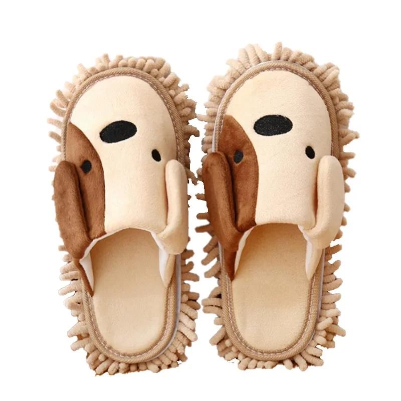 Cartoon Dog Lazy Mop Slippers Unisex Microfiber Cleaning Floor Dusting Slippers Detachable Mopping Shoes Household Tools