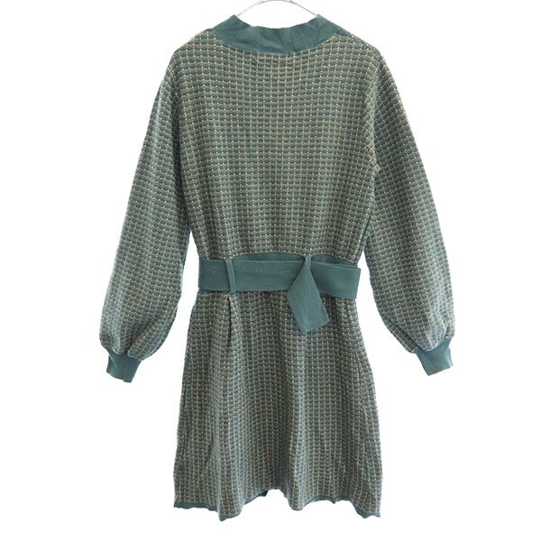 REDYAZEL Grid pattern Long sleeve knit one piece F green Women Used